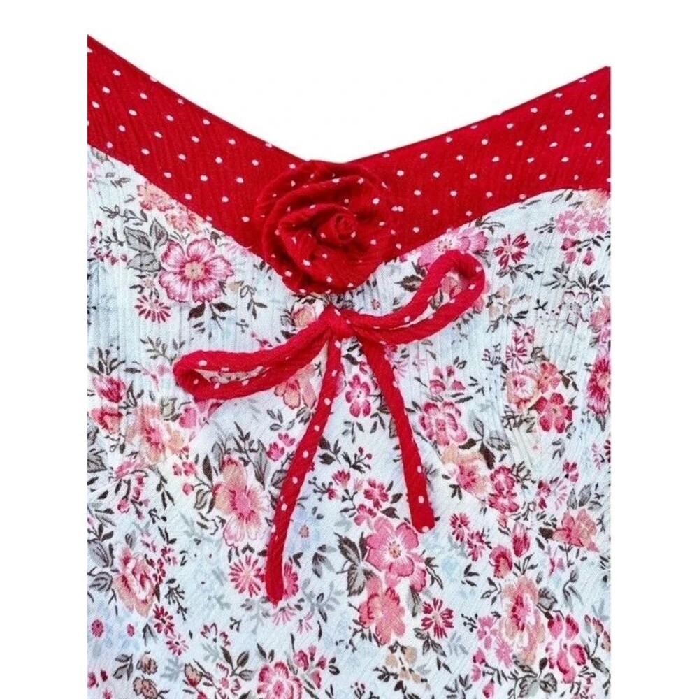 Viral 90s Y2k Floral Polka Dot Trim Rosette Bow Newport News Dress - 6